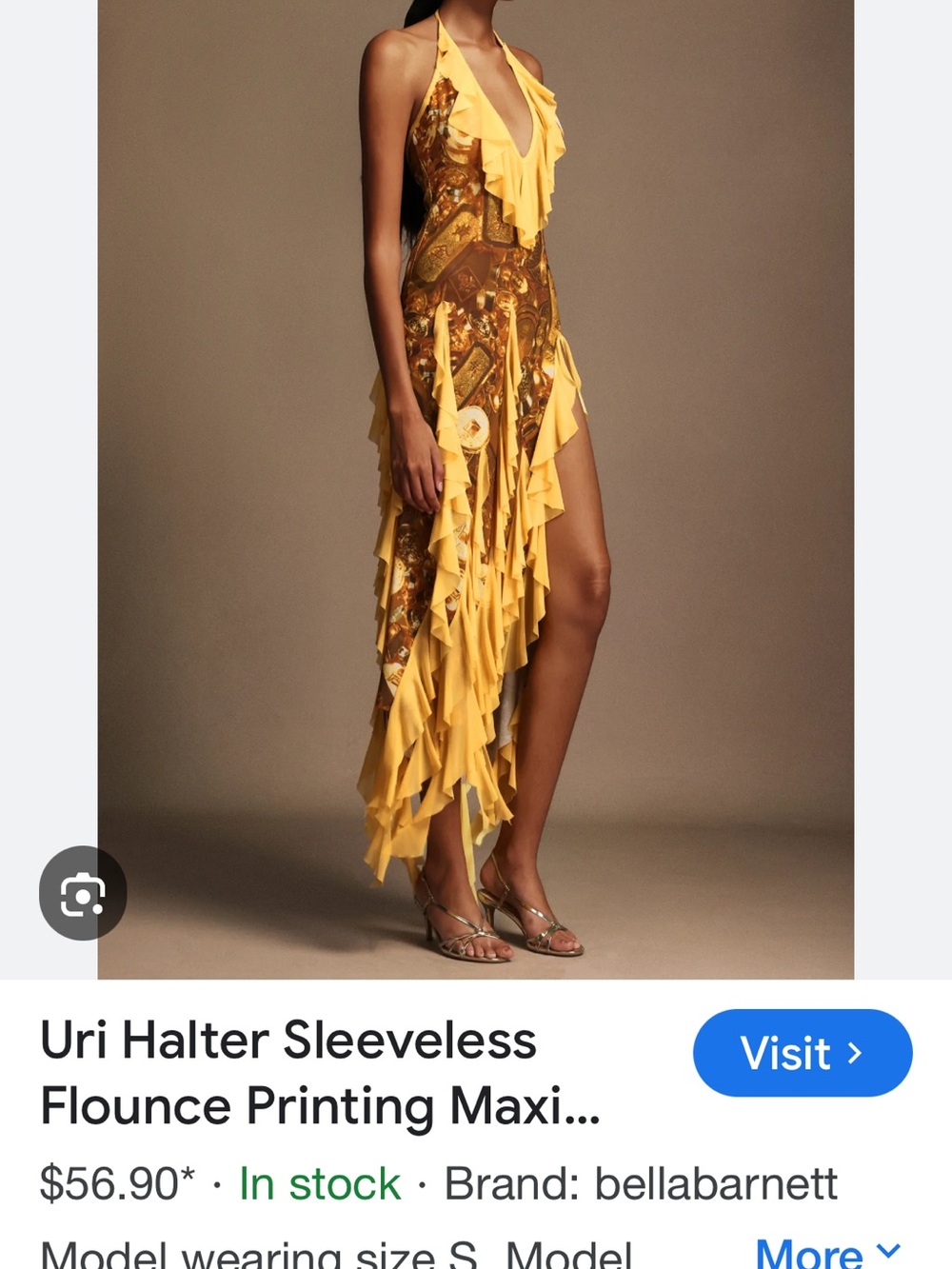 Bellabarnett Yellow Halter Ruffle Strapless Maxi Dress